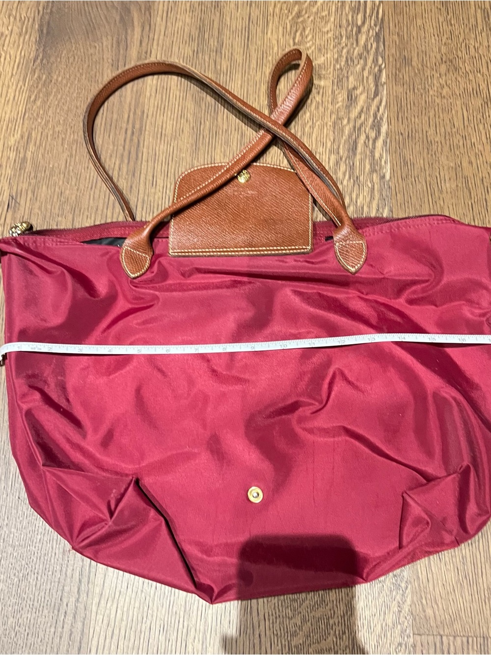 Longchamp burgundy tote with brown leather trim